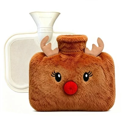 Rwber Bag Potel Dŵr Poeth Ffwr Gorchudd Plush Ffwr